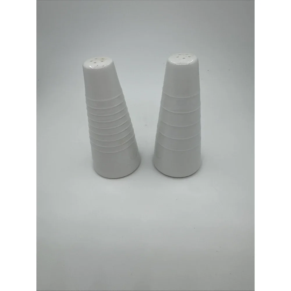 Vintage White Cone Shaped‎ Ceramic Salt & Pepper Shakers MCM Retro Design